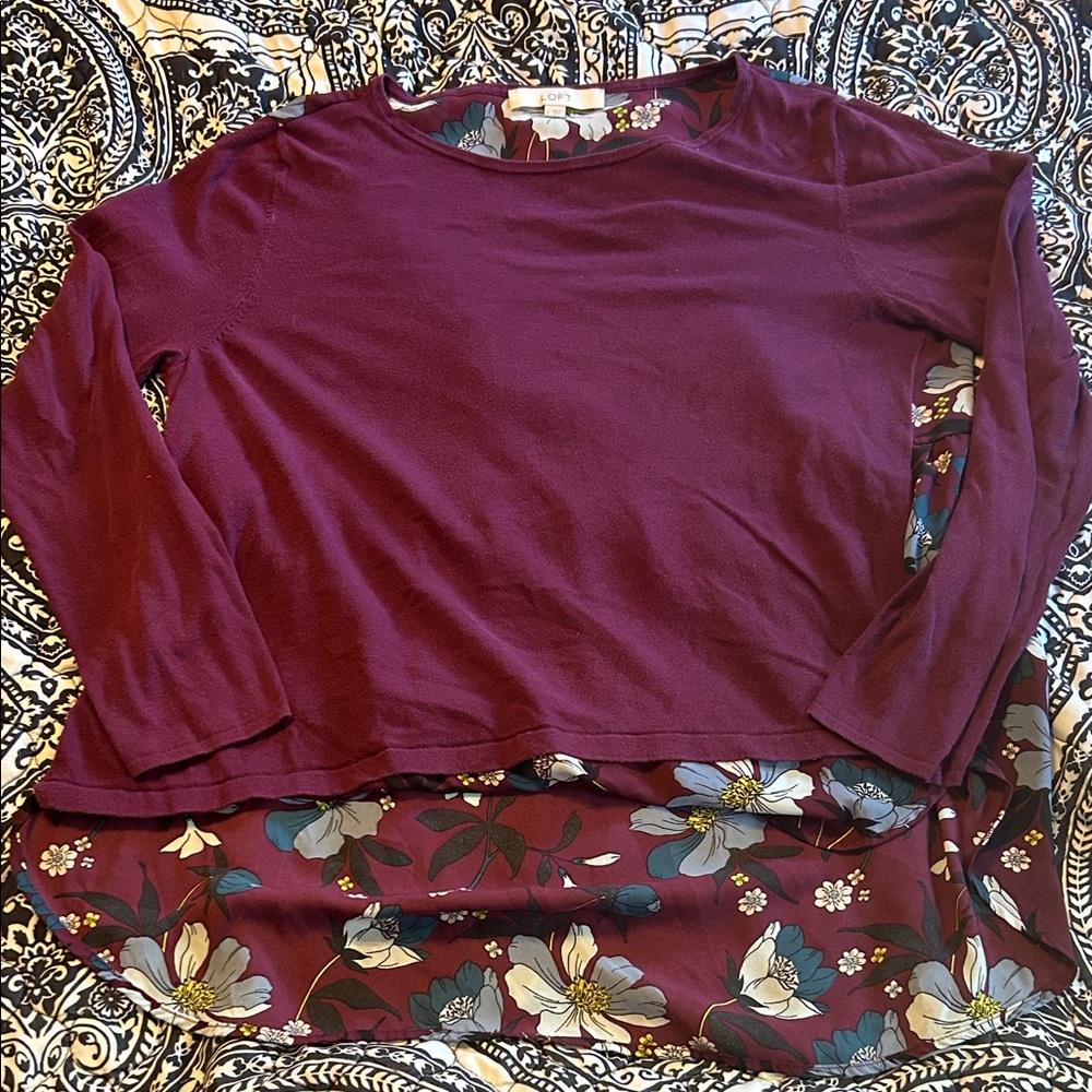 LOFT Purple Floral Layered Blouse